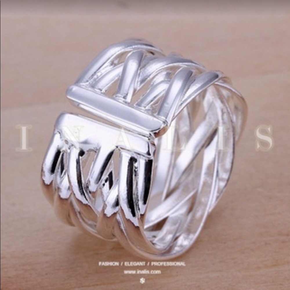 Sterling Silver Ring Fashion Weaving Net Ring - Picture 2 of 5